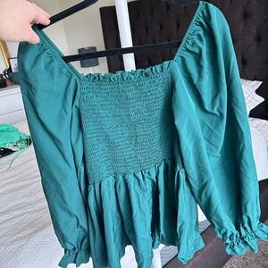 Green Smocked Women's Top